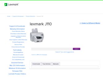 lexmark J110 driver download page on the Lexmark site