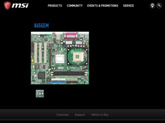 845GEM driver download page on the MSI site