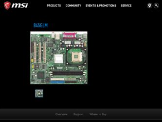 845GLM driver download page on the MSI site