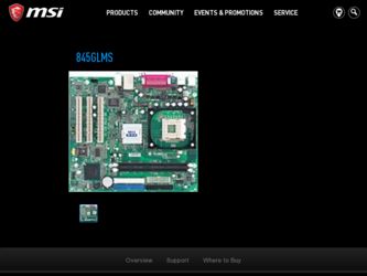845GLMS driver download page on the MSI site
