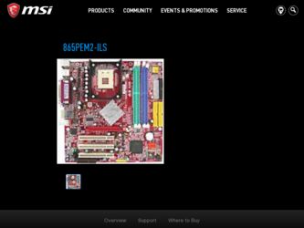 865PEM2ILS driver download page on the MSI site