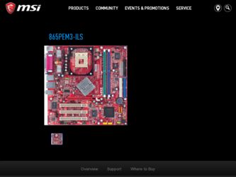 865PEM3ILS driver download page on the MSI site