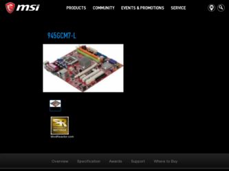 945GCM7L driver download page on the MSI site