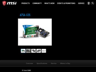 A75A driver download page on the MSI site