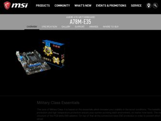 A78M driver download page on the MSI site