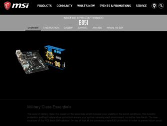 B85I driver download page on the MSI site