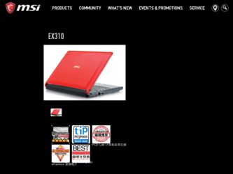 EX310 driver download page on the MSI site