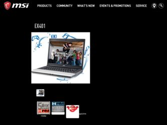 EX401 driver download page on the MSI site