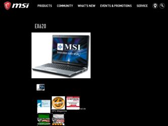 EX620 driver download page on the MSI site