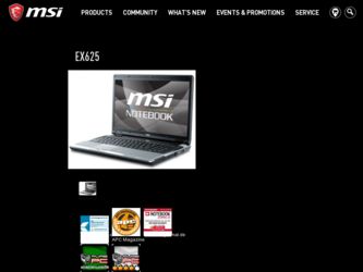 EX625 driver download page on the MSI site