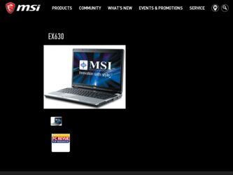 EX630 driver download page on the MSI site