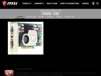 FX5800TD8X driver download page on the MSI site