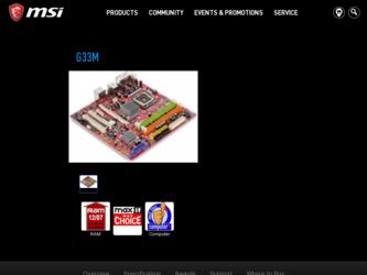 G33M driver download page on the MSI site