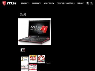 GT627 driver download page on the MSI site
