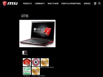 GT735 driver download page on the MSI site