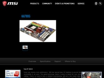 KA780G driver download page on the MSI site