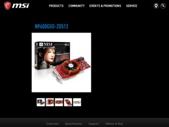 N9600GSO2D512 driver download page on the MSI site
