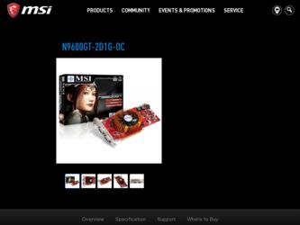 N9600GT2D1GOC driver download page on the MSI site