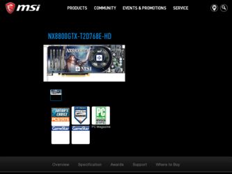 NX8800GTXT2D768EHD driver download page on the MSI site