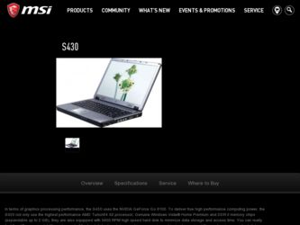 S430 driver download page on the MSI site