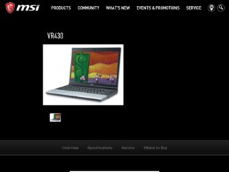 VR430 driver download page on the MSI site