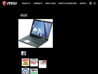 VR600 driver download page on the MSI site