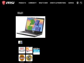 VR601 driver download page on the MSI site