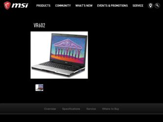 VR602 driver download page on the MSI site