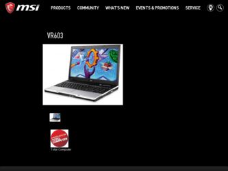 VR603 driver download page on the MSI site