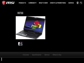 VR700 driver download page on the MSI site