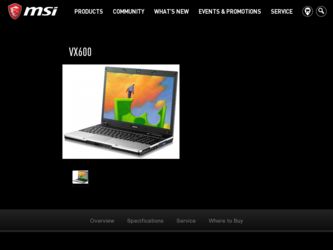 VX600 driver download page on the MSI site