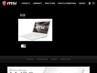 X430 driver download page on the MSI site