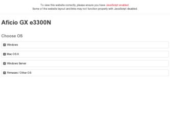Aficio GX e3300N driver download page on the Ricoh site
