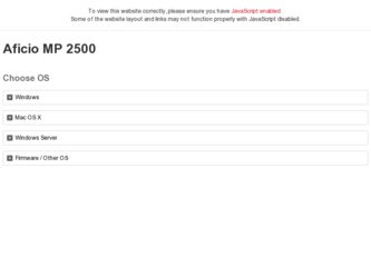 Aficio MP 2500SPF driver download page on the Ricoh site