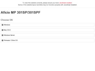 Aficio MP 301SPF driver download page on the Ricoh site