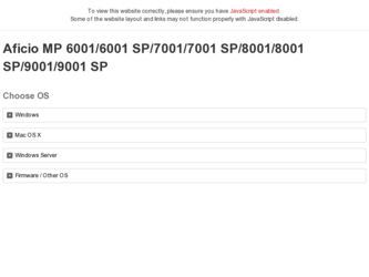 Aficio MP 6001 SP driver download page on the Ricoh site