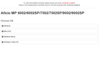 Aficio MP 6002SP driver download page on the Ricoh site