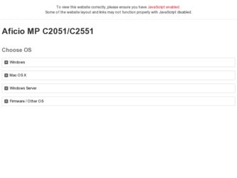 Aficio MP C2051 driver download page on the Ricoh site