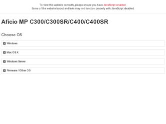 Aficio MP C300SR driver download page on the Ricoh site