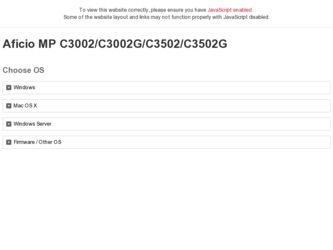Aficio MP C3502 driver download page on the Ricoh site