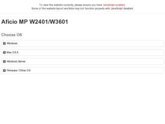 Aficio MP W3601 driver download page on the Ricoh site