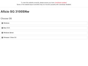 Aficio SG 3100SNw driver download page on the Ricoh site
