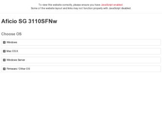 Aficio SG 3110SFNw driver download page on the Ricoh site
