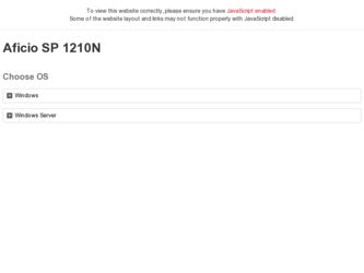 Aficio SP 1210N driver download page on the Ricoh site