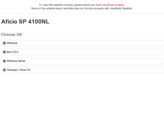 Aficio SP 4100NL driver download page on the Ricoh site