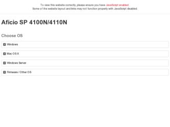 Aficio SP 4110N-KP driver download page on the Ricoh site