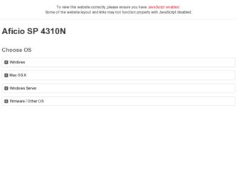 Aficio SP 4310N driver download page on the Ricoh site