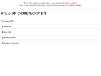 Aficio SP C430DN driver download page on the Ricoh site