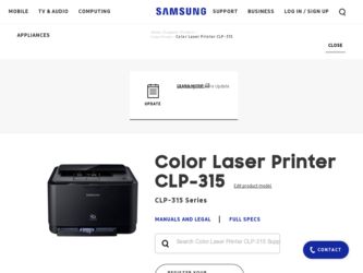CLP-315 driver download page on the Samsung site