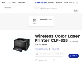 CLP-325W driver download page on the Samsung site